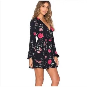 Privacy Please Womens Romantic Wrap Mini Dress Dark Floral Size S Cottage